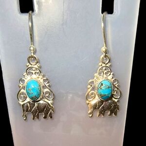 Copper Turquoise and Sterling Silver Elephant Dangle Earrings